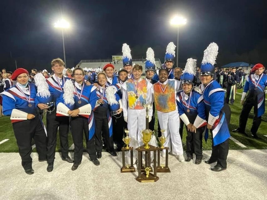 Neshoba Central’s Big Blue Band ranked third and earned a bronze medal in Class 5A at the annual state marching championship. Band students with their awards are Levi Cumberland, John Harvey, Noah Wade, Emma Bryan, Jessy Pettigrew, Joseph Williams, Bradyn Pickett, Hunter Adkins, Tanner Sharp, Destiny Kirksey, Zach Brown, Bianca Tanksley and Jessica Ramirez.